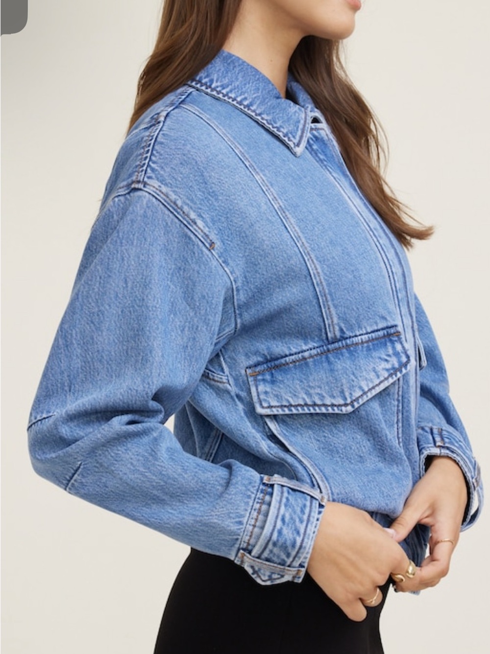 Dynamite Collared Blue Denim Zip-Front Jacket - Picture 7 of 7